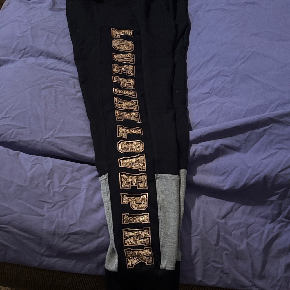 PINK Victoria's Secret Black and Gray Track Pants